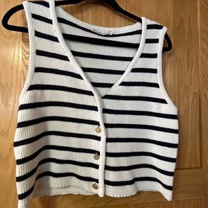 Navy blue and white striped knit vest